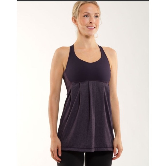 Lululemon Ruched Hem Tank Top Built-in Bra Purple Heathered Athletic Yoga M - Picture 1 of 10